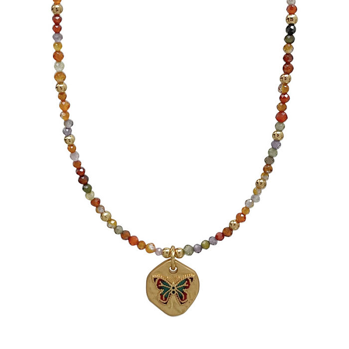 Ethnische Art-Schmetterlings-Naturstein-Messingperlen-Emaille-Armband-Halskette
