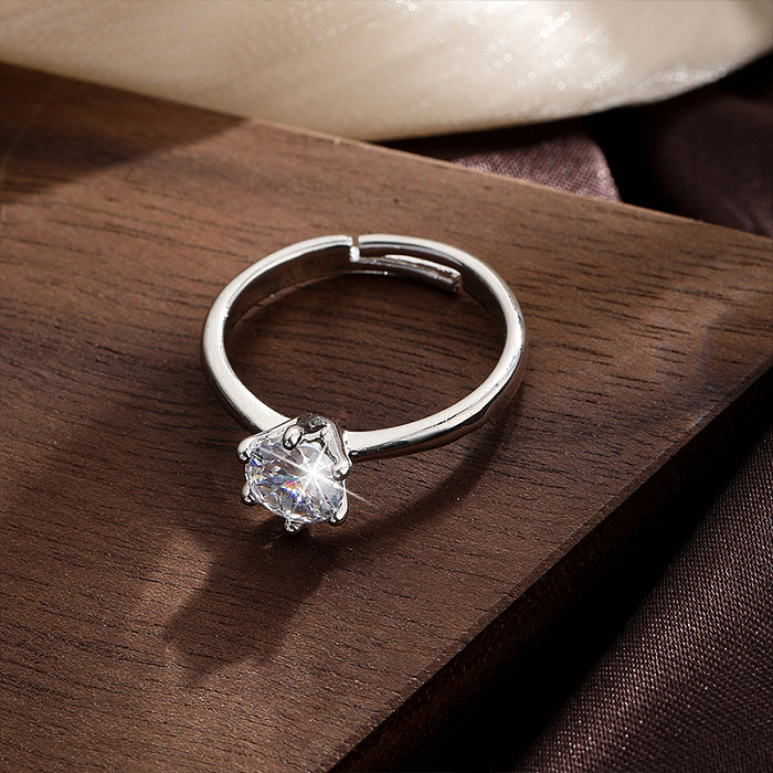 Anéis abertos de zircão de cobre geométrico de estilo clássico básico da moda
