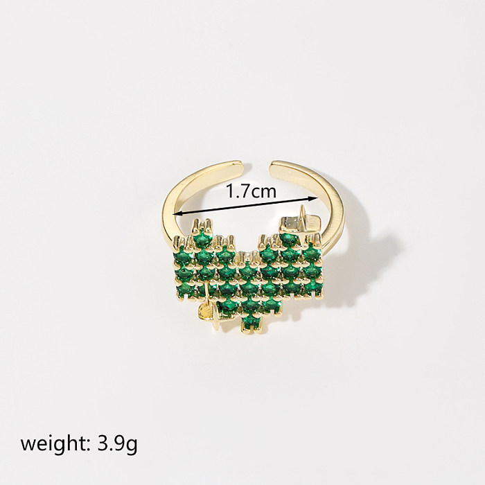 Simple Style Commute Solid Color Copper Inlay Zircon Open Rings