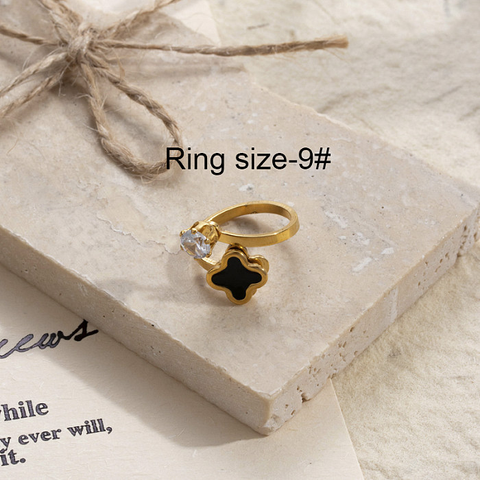 IG Style Flower Butterfly Stainless Steel 18K Gold Plated Rhinestones Rings In Bulk