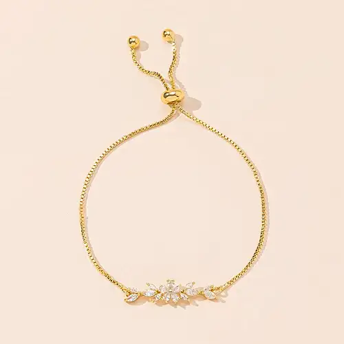 Simple Style Flower Stainless Steel Copper Plating Inlay Zircon 18K Gold Plated Bracelets