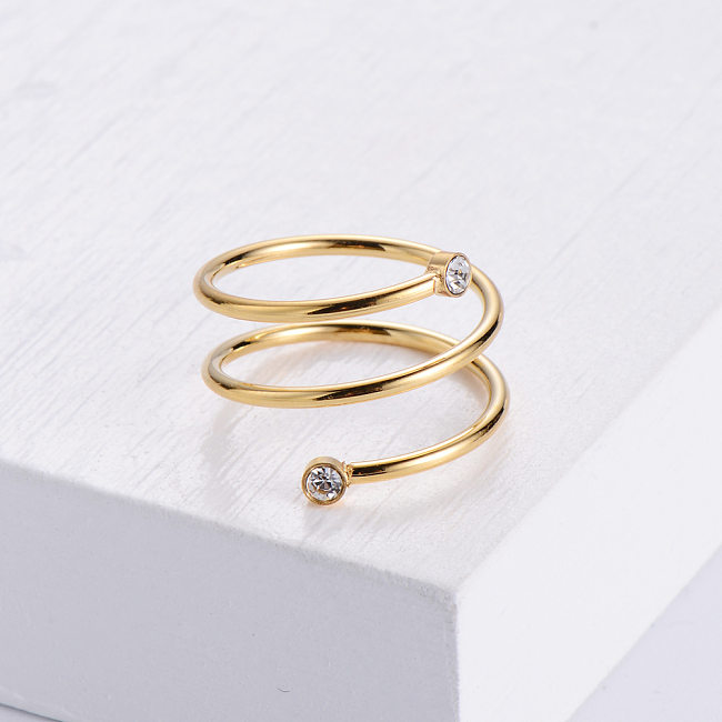 AML Simple European And American Style Japanese And Korean Design Ring Open Spiral Diamond Women's Titanium Steel Factory Wholesale Ring