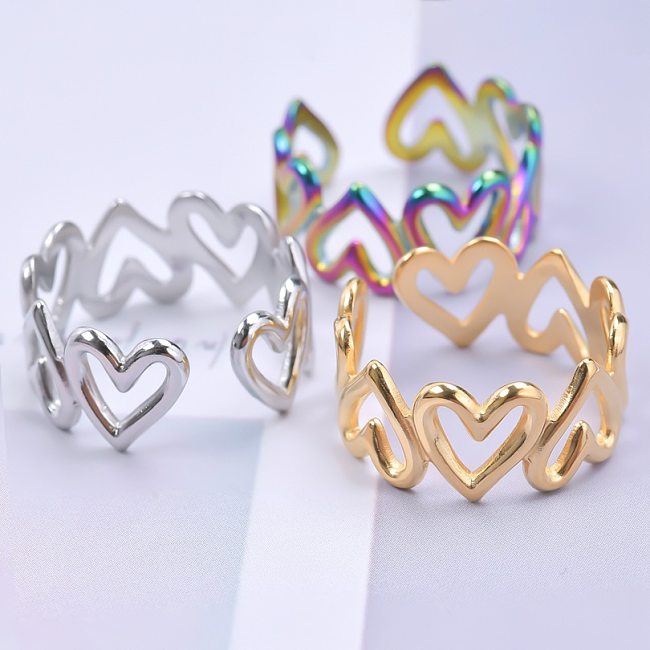Großhandel 1 Stück offener Ring aus Titanstahl im französischen Stil in Herzform
