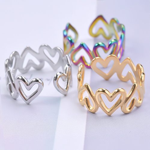 Wholesale 1 Piece French Style Heart Shape Titanium Steel Open Ring