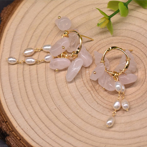 Boucles d'oreilles pendantes en cuivre et Zircon plaqué or 1 carats, 18 paire, incrustation de fleurs décontractées, perles d'eau douce