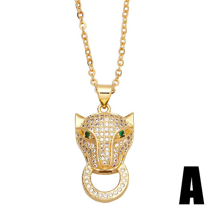 New Hip-hop Copper Inlaid Zircon Leopard Head Pendant Necklace