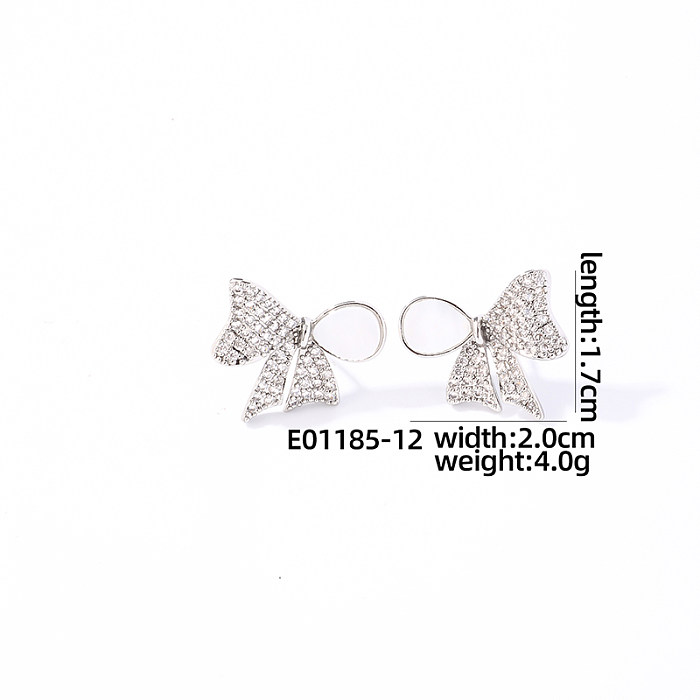 1 paire décontracté mignon noeud papillon placage incrustation cuivre Zircon blanc plaqué or plaqué or clous d'oreille