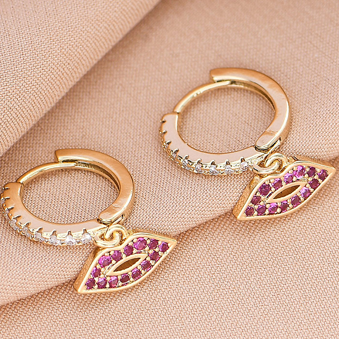 1 Pair Simple Style Streetwear Lips Plating Inlay Copper Zircon Earrings