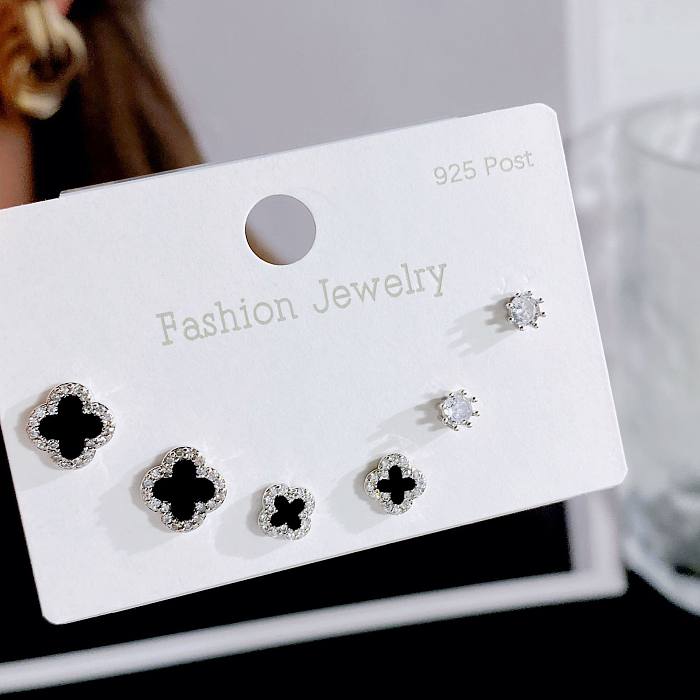 Simple Style Geometric Heart Shape Bow Knot Copper Plating Inlay Artificial Gemstones Ear Studs