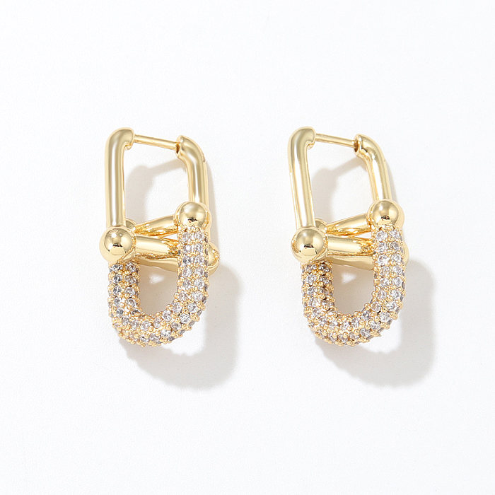 Vintage Style U Shape Copper Drop Earrings Gold Plated Zircon Copper Earrings
