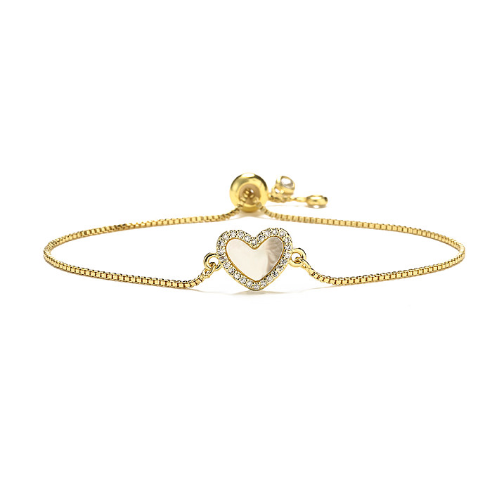 Simple Style Commute Heart Shape Copper Inlay Zircon 18K Gold Plated Bracelets