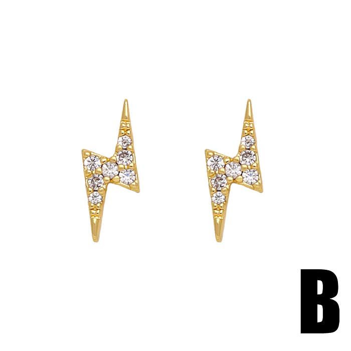 1 Pair Simple Style Flower Bee Lightning Plating Inlay Copper Zircon 18K Gold Plated Ear Studs