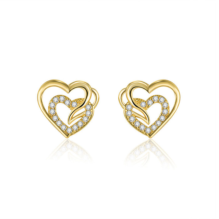 Fashion Heart Shape Copper Inlay Zircon Ear Studs 1 Pair