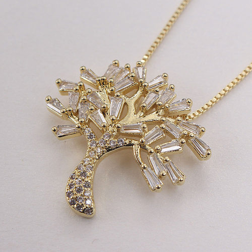 IG Style Basic Streetwear Tree Copper Gold Plated Zircon Pendant Necklace In Bulk