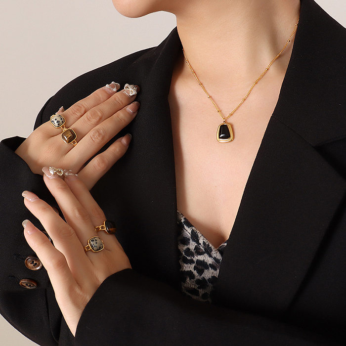 Women'S Fashion Geometric Titanium Steel Earrings Necklace Inlay Opal Jewelry Sets