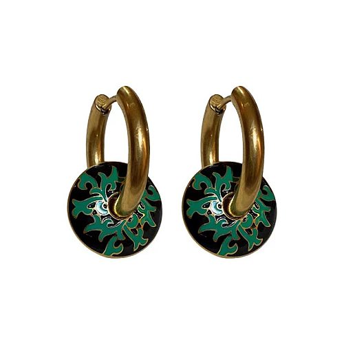 Vintage-Stil, schlichter Stil, runde Ohrringe, Halskette aus Titanstahl, Tropfglasur, 18 Karat vergoldet