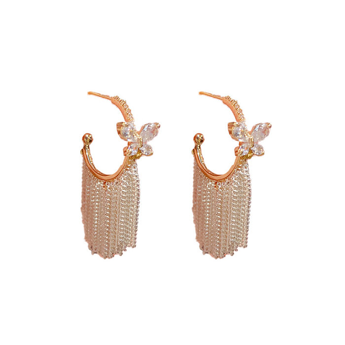 1 Pair Lady Butterfly Tassel Plating Inlay Copper Zircon Drop Earrings