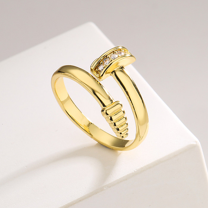 1 Piece Fashion Geometric Copper Plating Inlay Zircon Open Ring