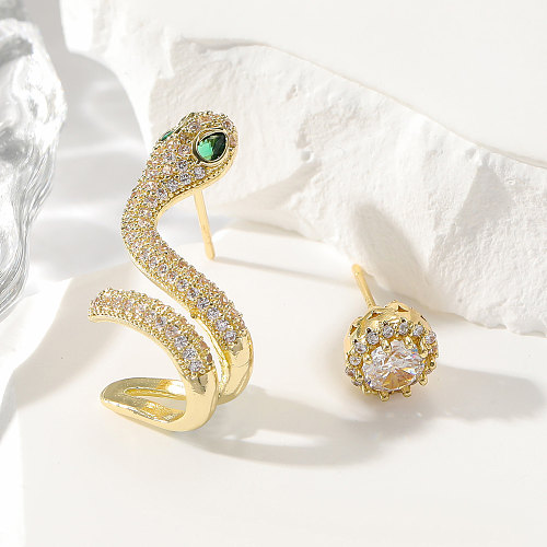1 Pair Classic Style Snake Plating Inlay Copper Zircon 14K Gold Plated Ear Studs