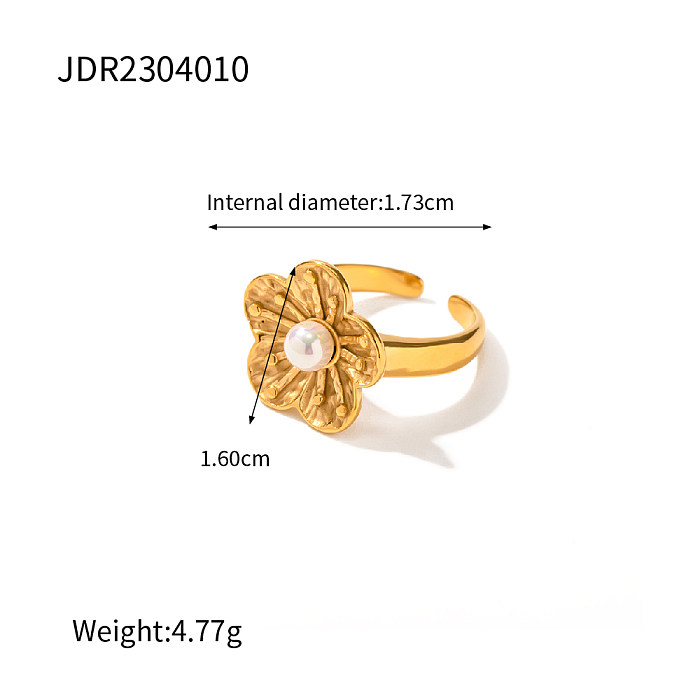 INS estilo flor doce chapeamento de aço inoxidável incrustação pérola 18K banhado a ouro anéis brincos colar