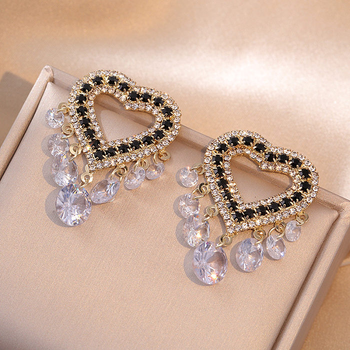 1 Pair Simple Style Heart Shape Bow Knot Inlay Copper Zircon Ear Studs