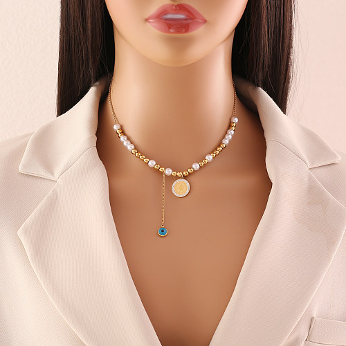 Elegante, schlichte Pendel-Armbänder, Ohrringe, Halskette aus rundem Edelstahl mit Nachahmung von Perlen