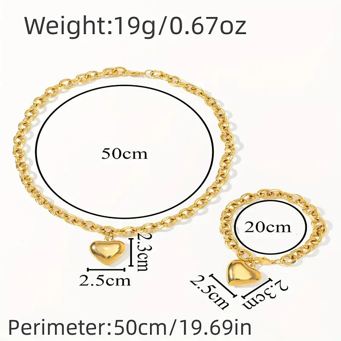 طقم مجوهرات مطلي بالذهب عيار 18 قيراط مطلي بالنحاس بتصميم بسيط على شكل قلب ومرصع بالزركون