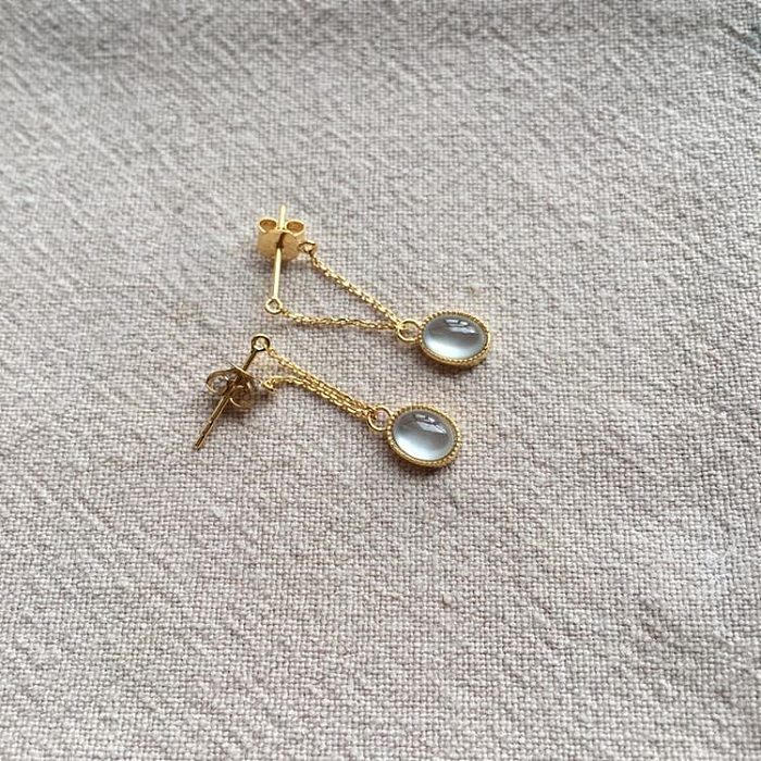 Boucles d'oreilles pendantes avec incrustation ronde en cuivre, pierres précieuses artificielles, Style Simple, 1 paire