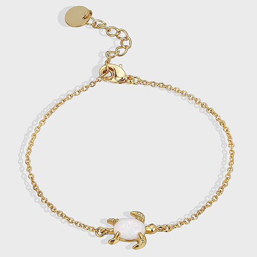 Estilo simples tartaruga chapeamento de cobre incrustação de pedras preciosas artificiais pulseiras banhadas a ouro 18K