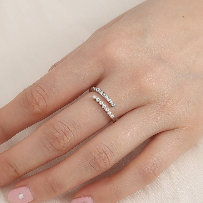 Bague en cuivre pour femmes, Style Simple, couleur unie, Imitation perle, placage incrusté de Zircon