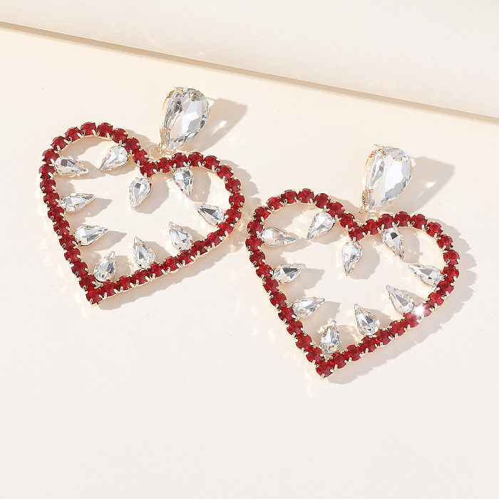 1 Pair Elegant Simple Style Heart Shape Inlay Copper Zircon Drop Earrings