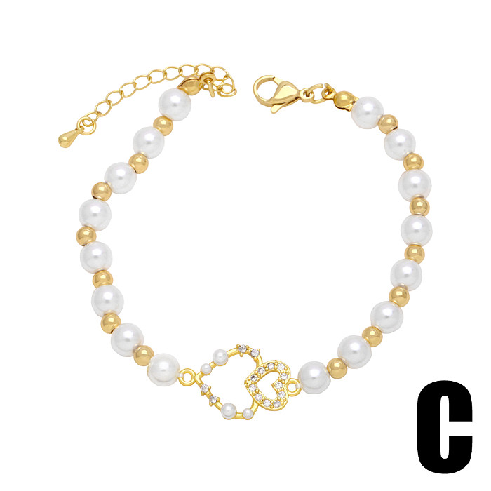 Streetwear – Bracelets plaqués or 18 carats, Imitation de perles en forme de cœur, en cuivre, incrustation de Zircon