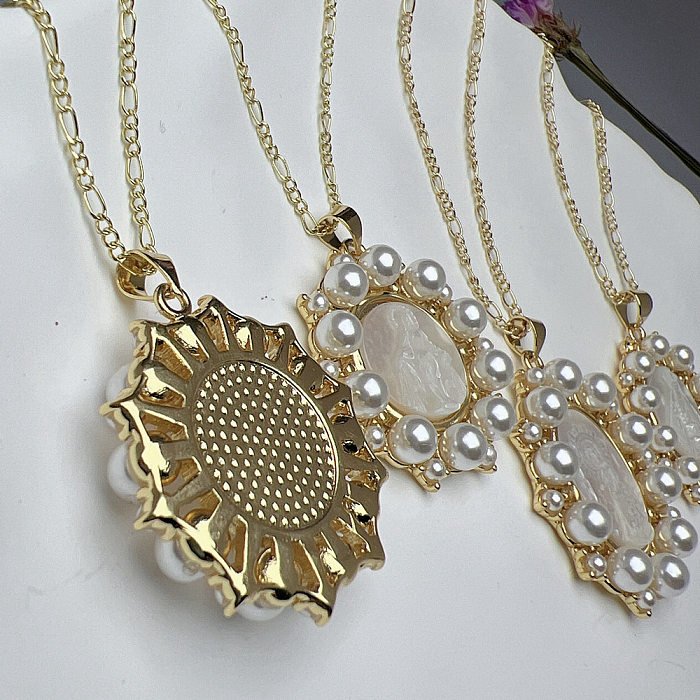 Collier avec pendentif en perles rondes et incrustées de cuivre de style simple