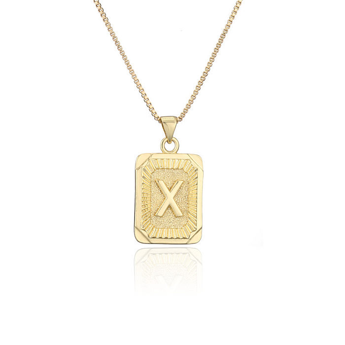 Fashion Copper-plated Real Gold Square 26 English Letters Double-sided Necklace