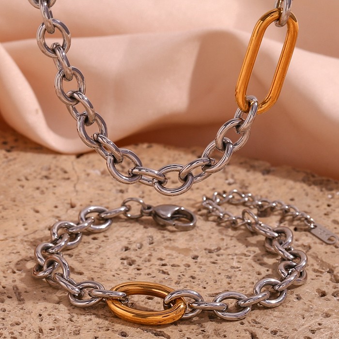 Collier de bracelets plaqués or 18 carats en acier inoxydable ovale de style classique de style vintage