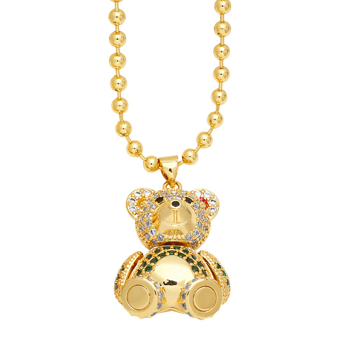 Niedliche, modische, schlichte Halskette mit kleinem Bären-Kupfer-Inlay und Zirkon-18-Karat-Vergoldung