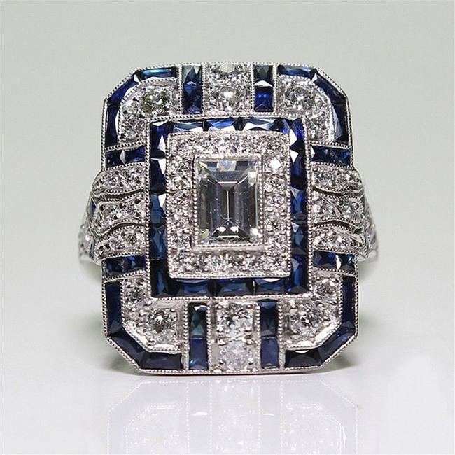 Luxurious Rectangle Brass Inlay Artificial Gemstones Zircon Rings