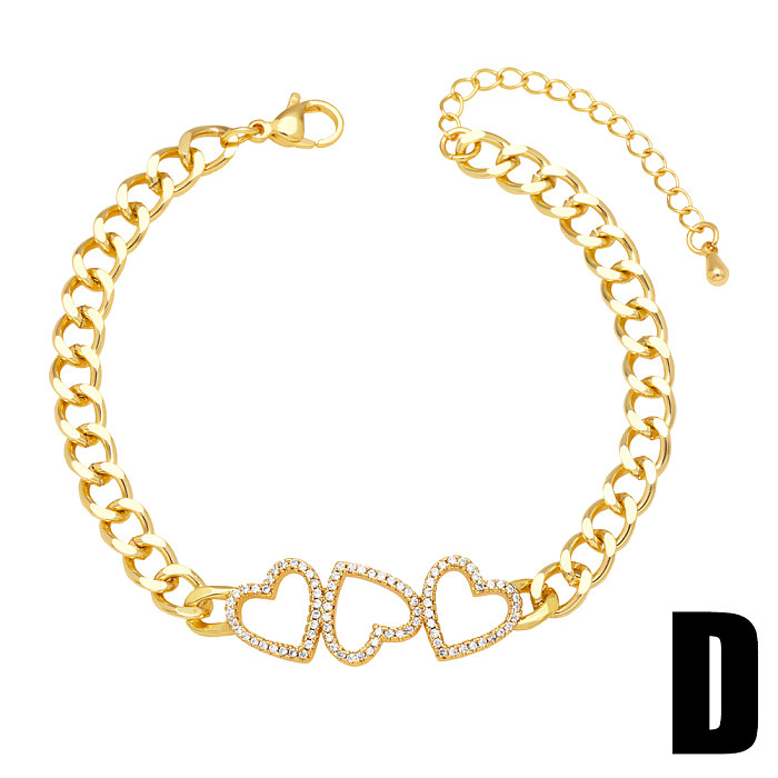 Fashion Paper Clip Star Heart Shape Copper Gold Plated Hollow Out Zircon Bracelets 1 Piece