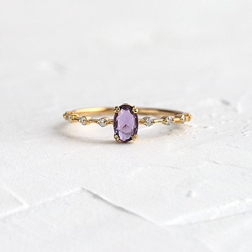 Bague de luxe légère en or 18 carats pour femme, anneau géométrique en cuivre Simple avec Zircon violet