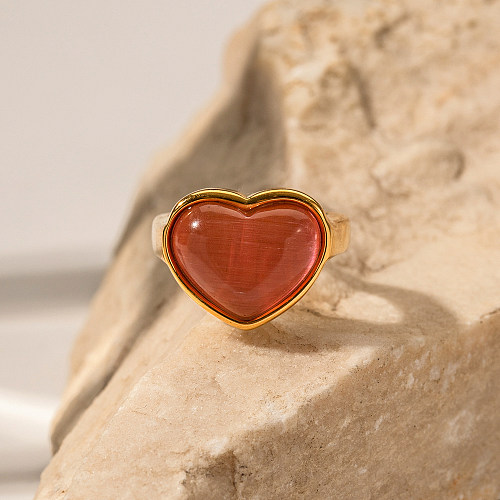 Anéis de opala banhados a ouro 18K de aço inoxidável em forma de coração estilo IG a granel