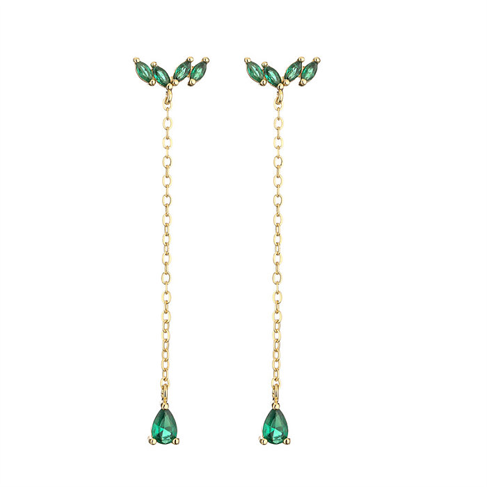 1 Pair Elegant Streetwear Water Droplets Inlay Copper Zircon Gold Plated Drop Earrings