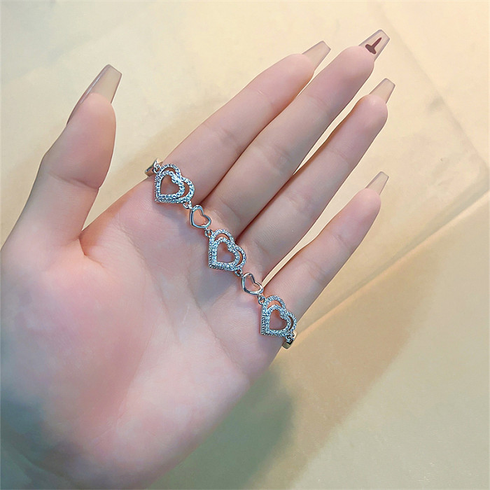 Casual Vintage Style Cross Heart Shape Copper Plating Inlay Zircon White Gold Plated Bracelets