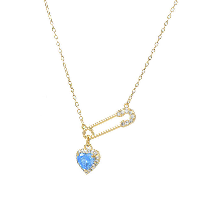 Fashion Heart Shape Copper Inlaid Zircon Pendant Necklace