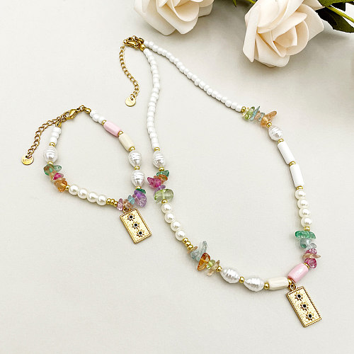 Vintage Style Simple Style Sun Stainless Steel Beaded Plating Inlay Rhinestones Gold Plated Bracelets Necklace