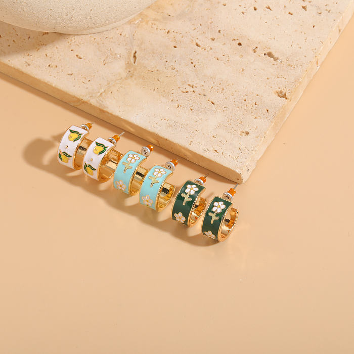 1 Pair Elegant Luxurious Classic Style Geometric Enamel Plating Copper 14K Gold Plated Earrings