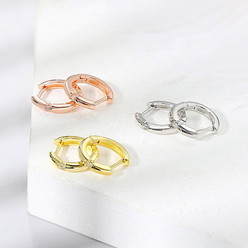 1 Pair Elegant Solid Color Plating Inlay Copper Zircon Hoop Earrings