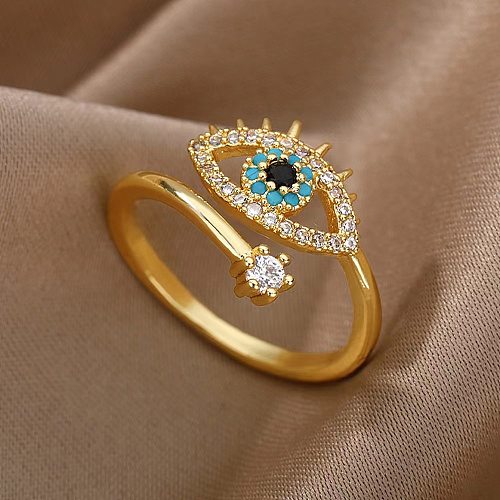 Casual estilo simples diabo olho cobre chapeamento oco incrustação zircão banhado a ouro anel aberto