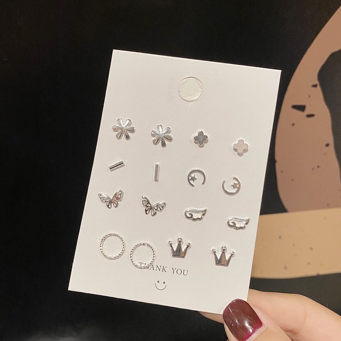 1 Set Simple Style Star Crown Copper Ear Studs