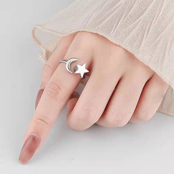 Sweet Four Leaf Clover Star Daisy Copper Inlay Zircon Open Ring