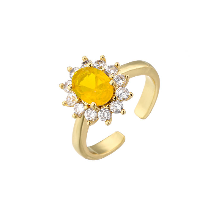 Anel de diamante oval de zircão microincrustado com pedras preciosas em cor doce Anel banhado a ouro 18K